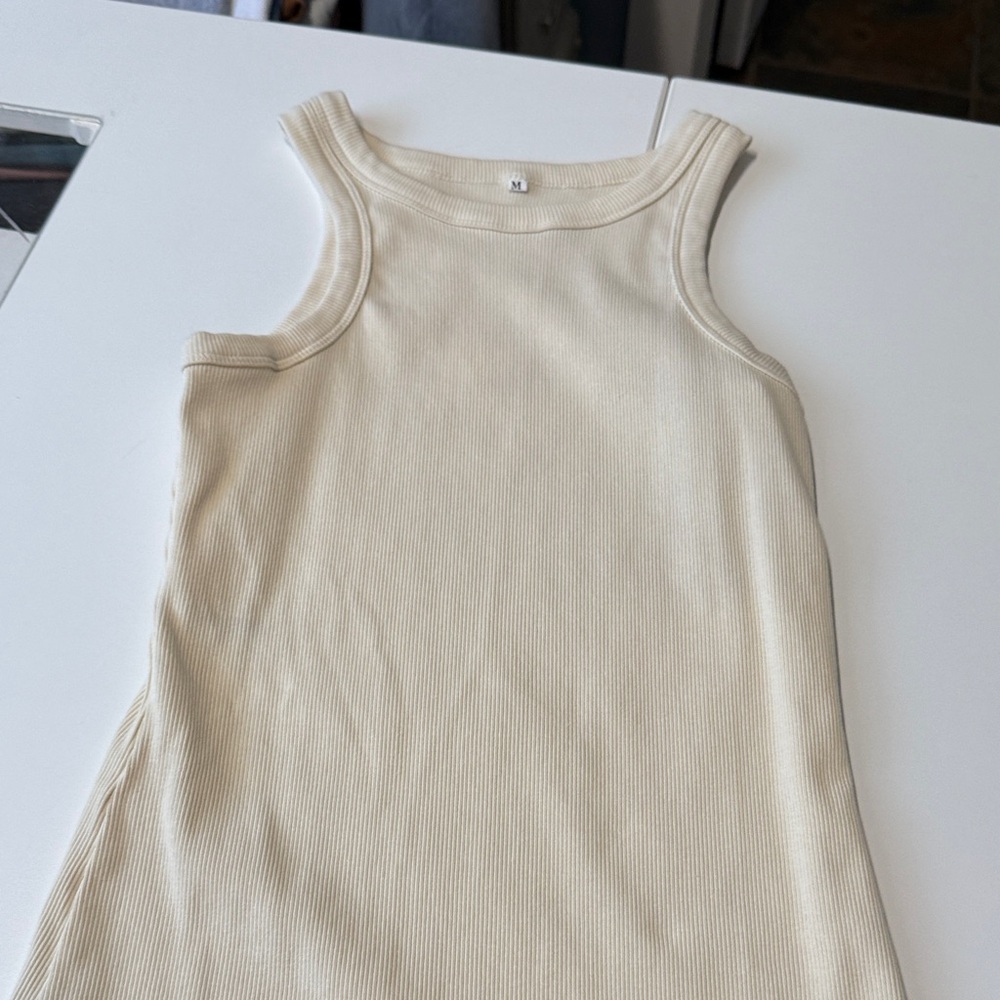 Cream Ribbed Tank Top